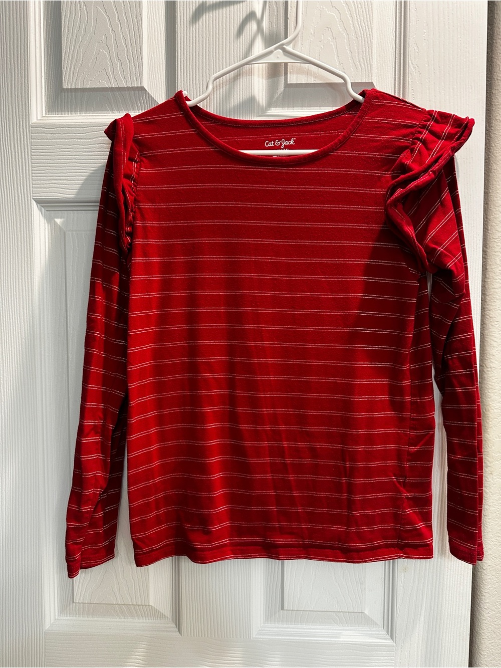 Cat & Jack Red Long-Sleeve Top with Silver Stripes